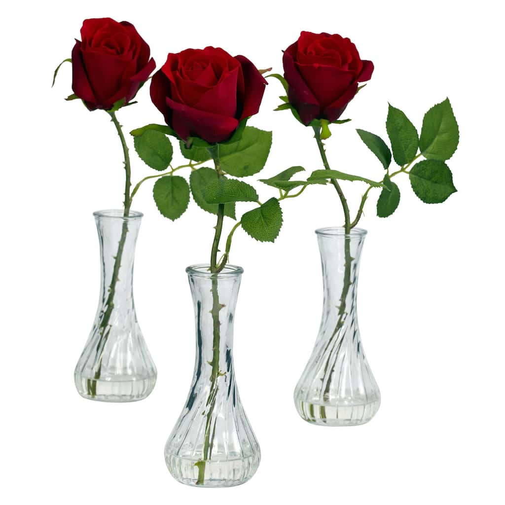 Rose Bud Vase (Set of 3) - Red/Green/Clear