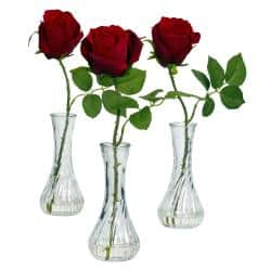 Shop Rose Bud Vase Set Of 3 Red Green Clear Free Shipping