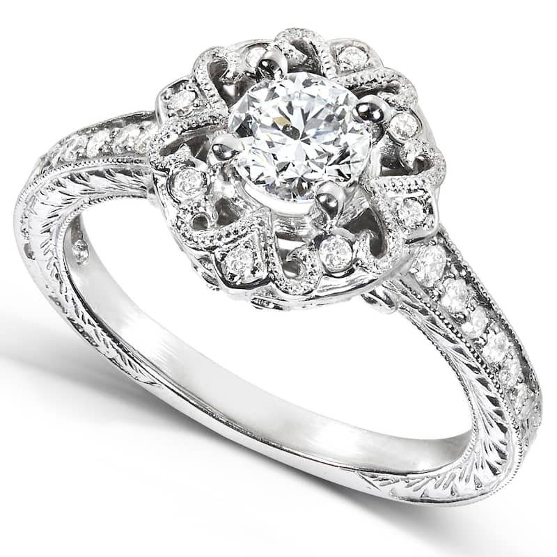 Annello by Kobelli 14k White Gold 1/2ct TDW Diamond Edwardian Antique Engagement Ring