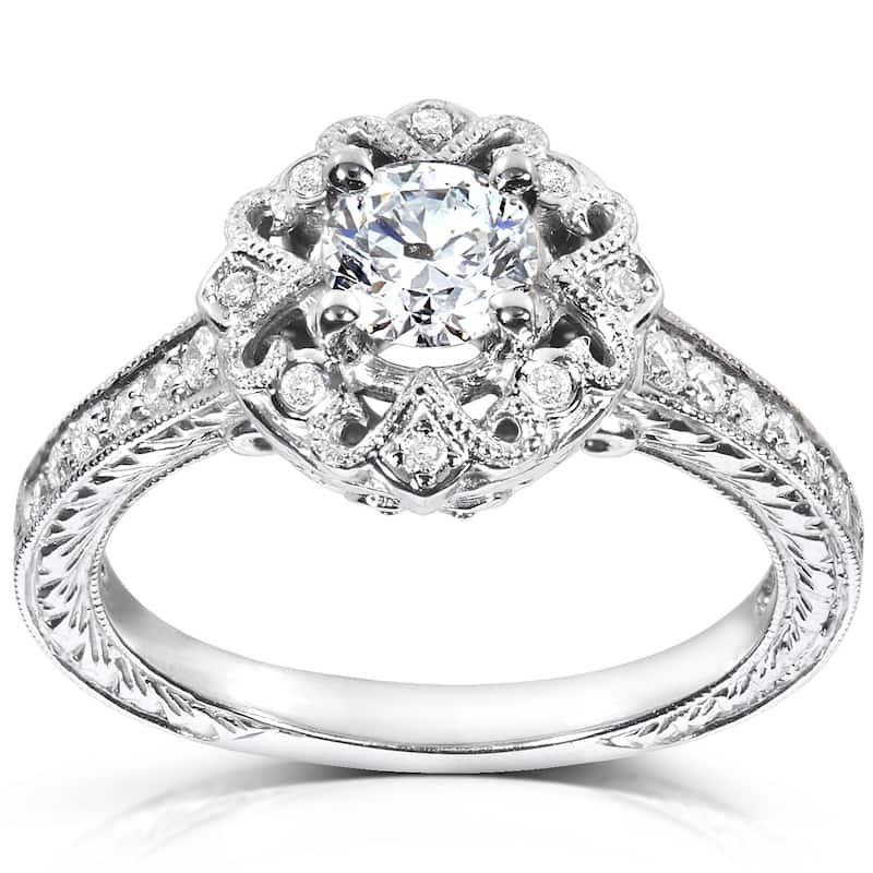 Annello by Kobelli 14k White Gold 1/2ct TDW Diamond Edwardian Antique Engagement Ring - 4