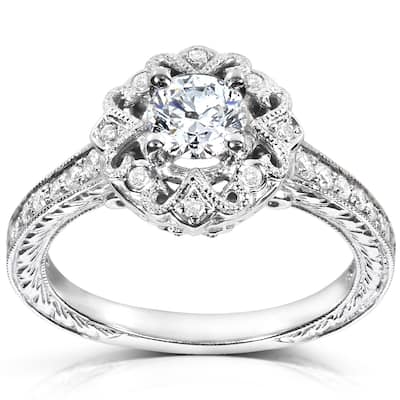 Annello by Kobelli 14k White Gold 1/2ct TDW Diamond Edwardian Antique Engagement Ring