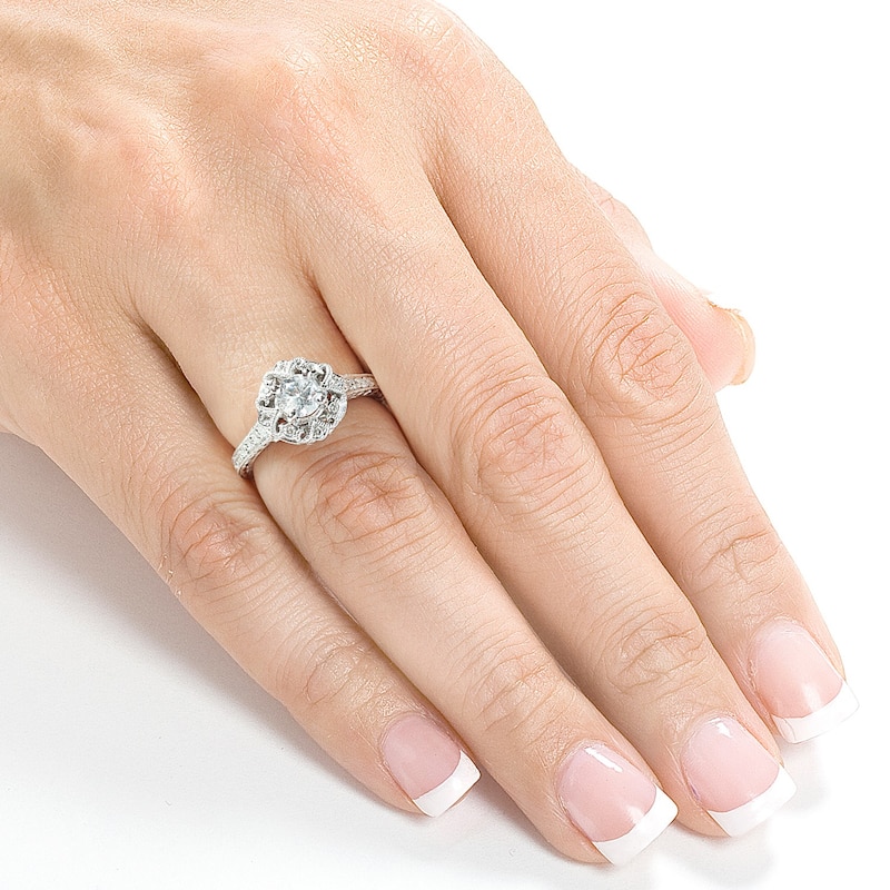 Annello by Kobelli 14k White Gold 1/2ct TDW Diamond Edwardian Antique Engagement Ring