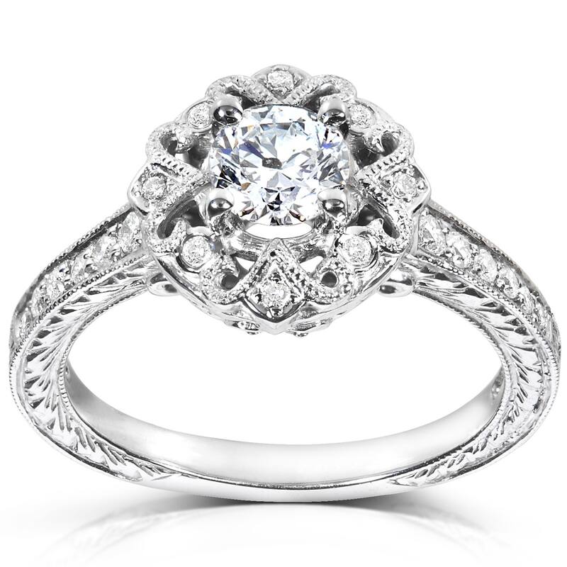 Annello by Kobelli 14k White Gold 1/2ct TDW Diamond Edwardian Antique Engagement Ring