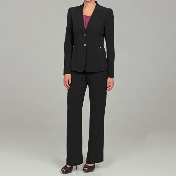 Tahari Womens Black Two button Jacket Pant Suit  