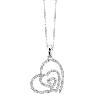Auriya 14k White Gold 1/4ctw Diamond Swirl Heart Necklace (G-H, I1-I2)