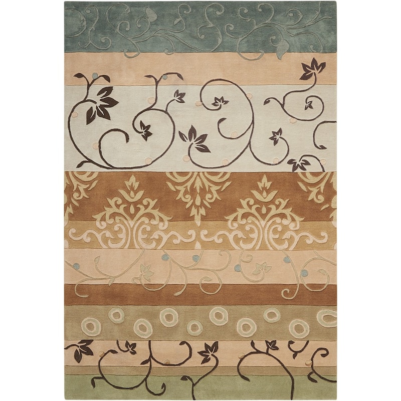 Nourison Contour Classic Damask with Scrolling leaves and Geometric Shapes Hand-tufted Area Rug