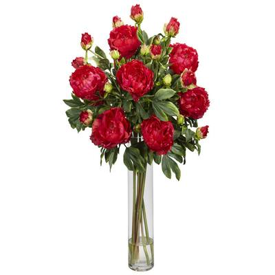 Peony with Cylinder Vase Silk Flower Arrangement