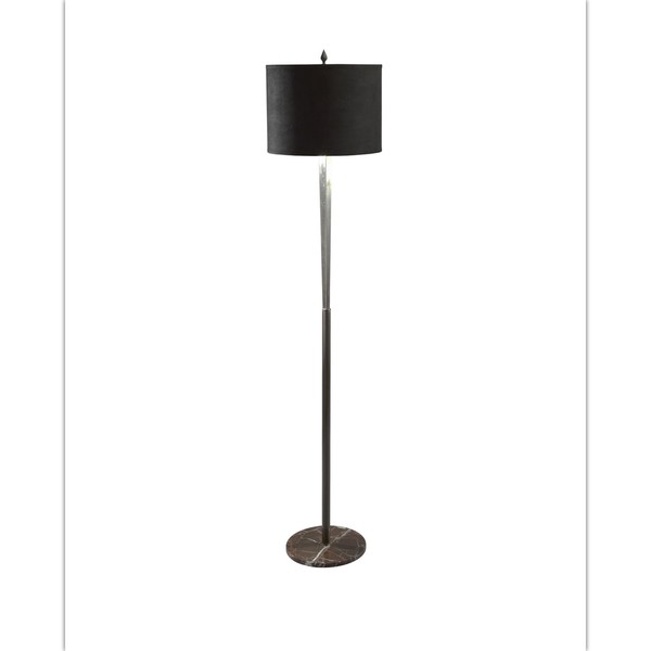 Tall Burnished Nickel/ Red Marble Triangle Column Floor Lamp
