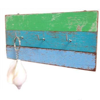 Handmade Recycled Wood 3-Ring Hanger Panel (Thailand) - Blue
