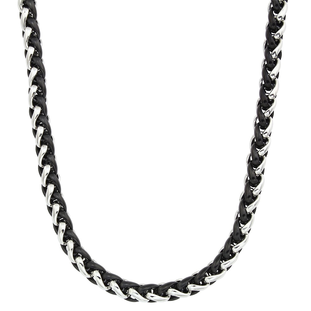 Shop Two-tone Stainless Steel Men's 24-inch Wheat Chain Necklace By 24 Inch Stainless Steel Necklace