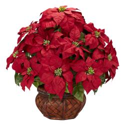 Poinsettia w/ Decorative Planter Silk Flower Arrangement