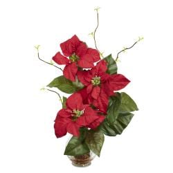 Poinsettia with Fluted Vase Silk Flower Arrangement Silk Plants