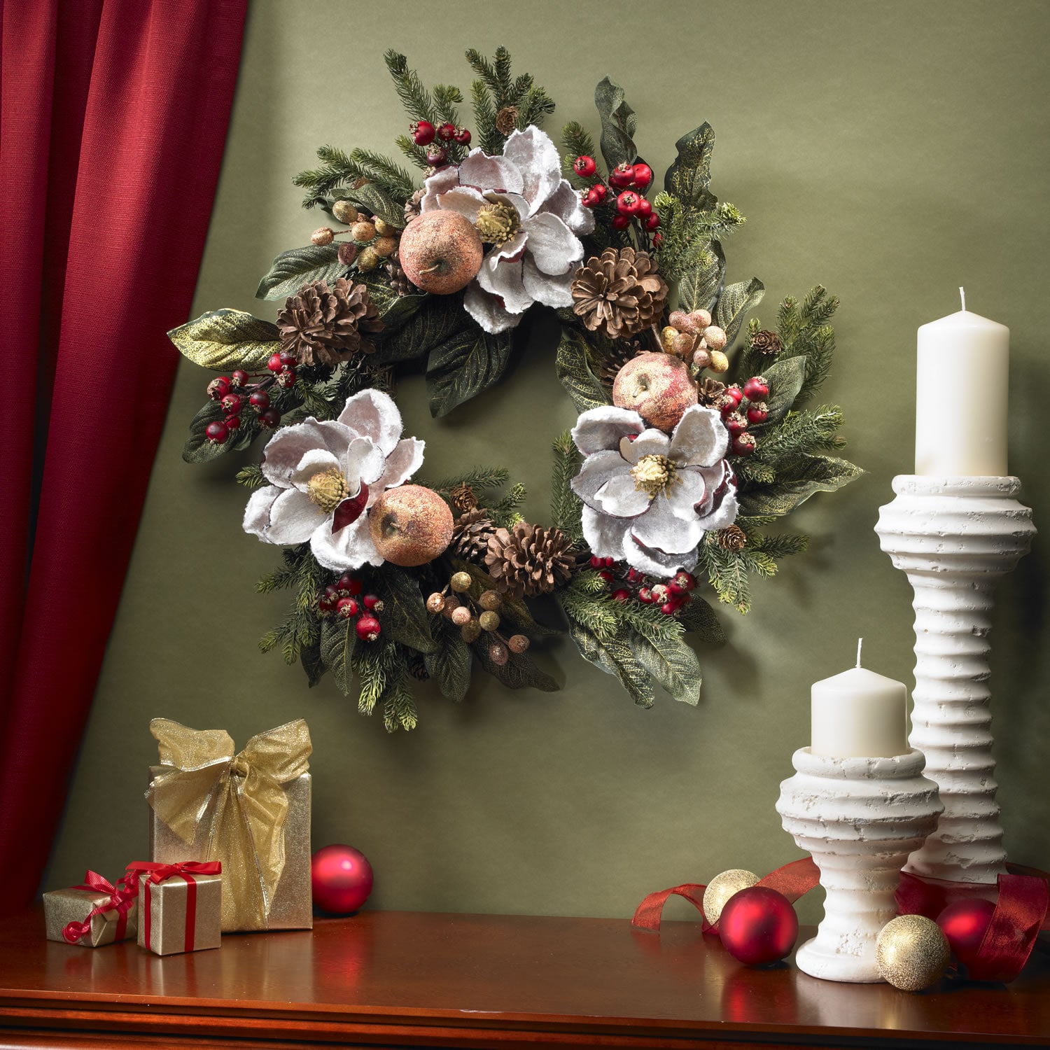 Magnolia Pinecone And Berry Wreath