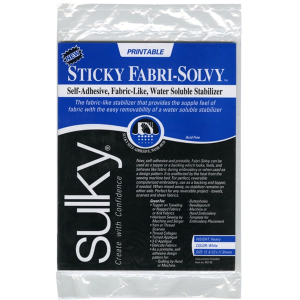 Sulky Printable Sticky FabriSolvy Stabilizer (Pack of 12) Free
