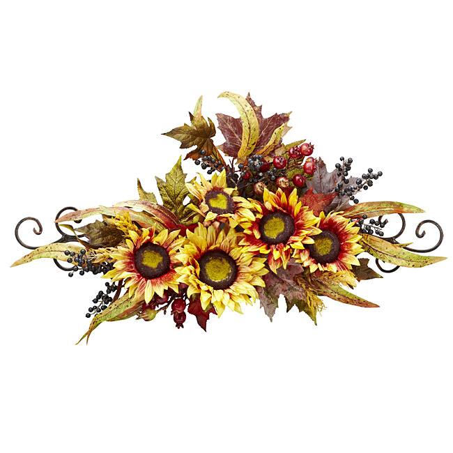 Sunflower Swag w/ Metal Frame Silk Flower Arrangement