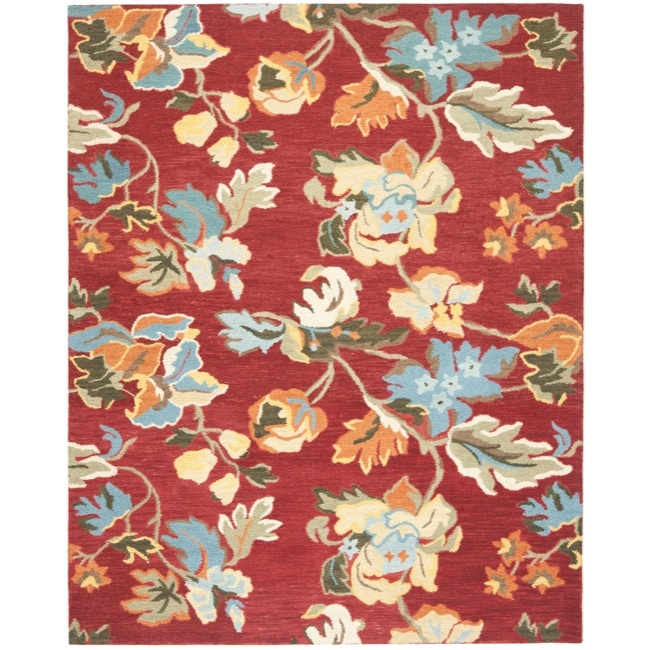 Handmade Blossom Red Wool Area Rug (89 X 12)