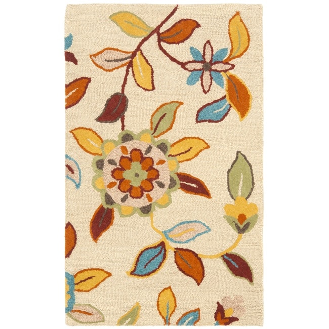 Handmade Blossom Beige Wool Area Rug (3 X 5)