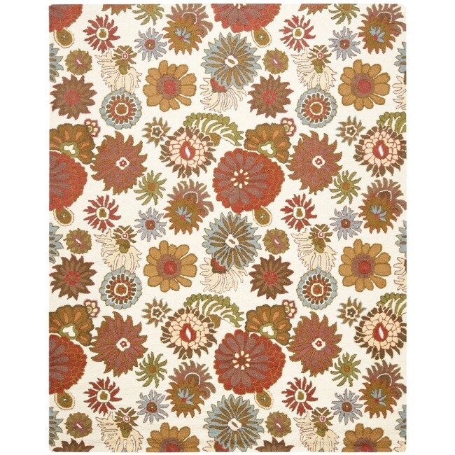 Ivory Blossom Handmade Wool Area Rug (8 10)