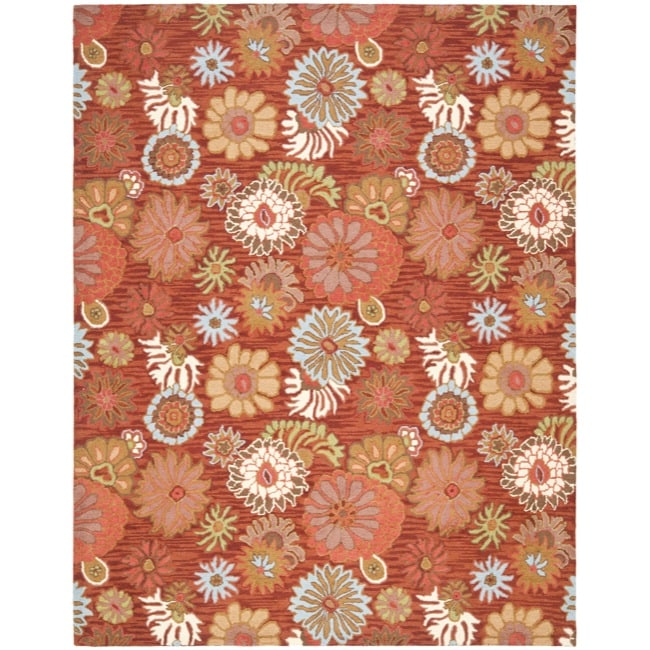 Handmade Blossom Red Wool Rug (5 X 8)