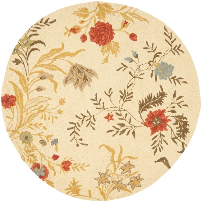 Handmade Blossom Beige Wool Area Rug (6 Round)