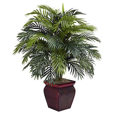 Nearly Natural Areca Polyester Plant with Decorative Planter - Green