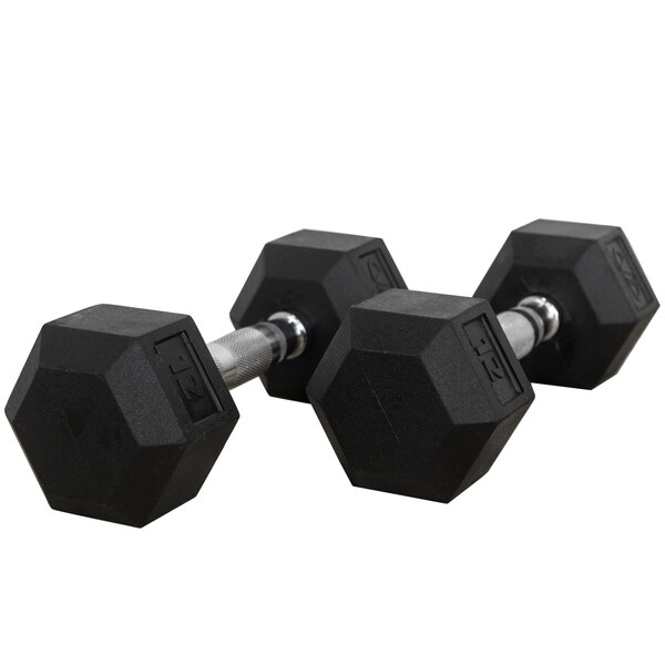 Valor Fitness RH-12 Rubber Hex Dumbbells for Strengthening and Toning Muscles- 12lb (Pair)