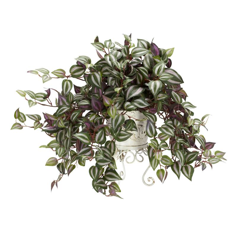Wandering Jew Silk Plant with Metal Planter - Green