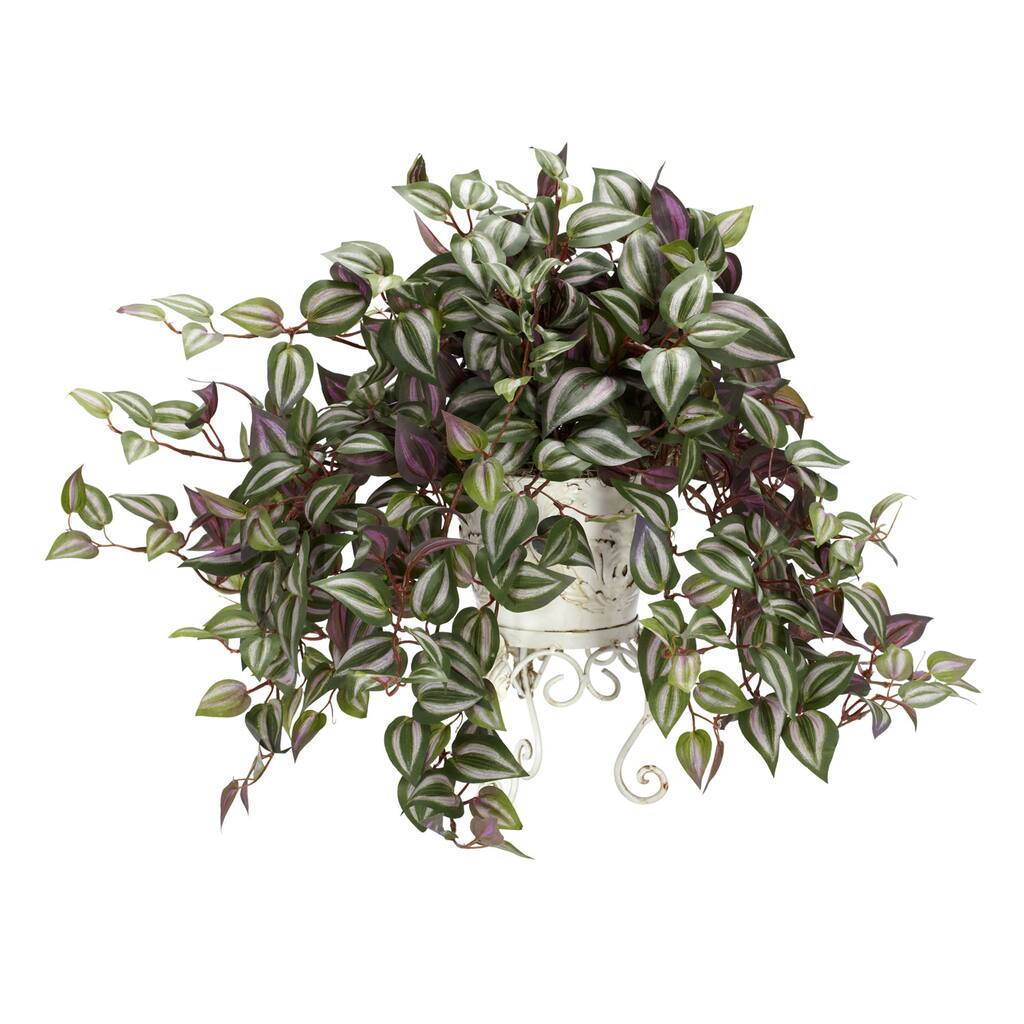 Wandering Jew Silk Plant with Metal Planter - Green