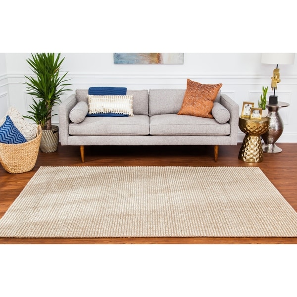 Jani Lhasa Natural Tan and Beige Wool and Jute Rug (9' x 12') - 9' x 12'