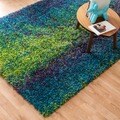 Stella Peacock/ Lime Abstract Shag Rug (3'9 x 5'6)