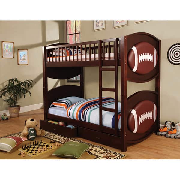 Furniture of America Twin Football Bunk Bed and Mattress Bundle 