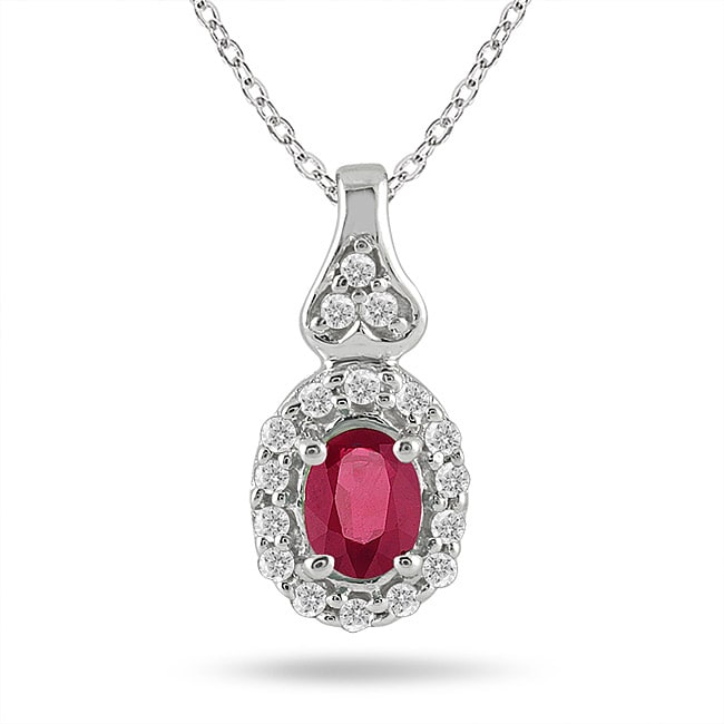Marquee 10k White Gold Ruby 1/8ct TDW Diamond Necklace (I-J, I1-I2)