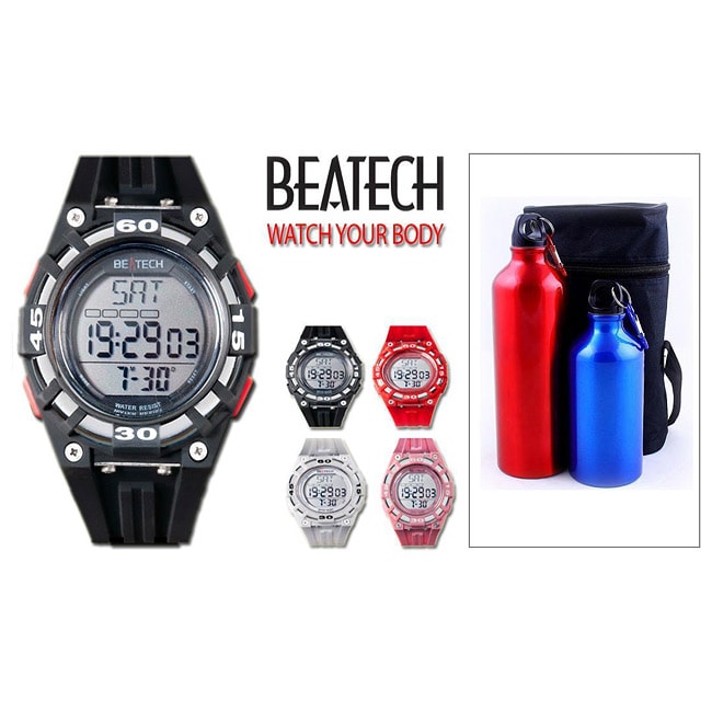 Beatech Black Multi function Timer Watch With Aluminum Bottle Set
