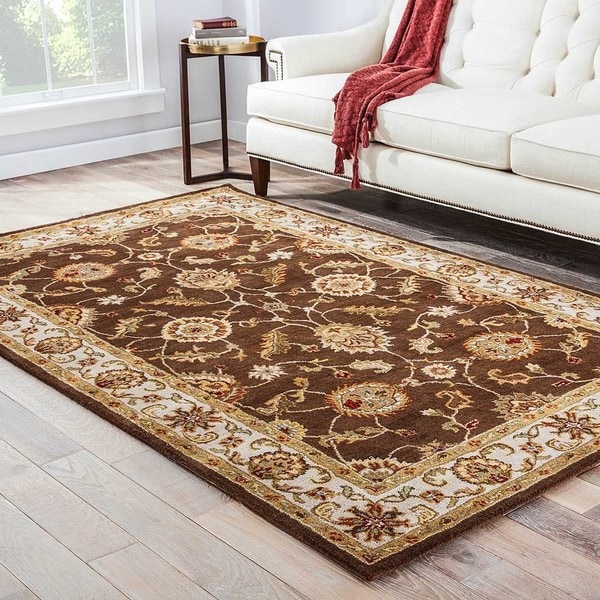Lucina Handmade Floral Brown/ Gold Area Rug (10' X 14')