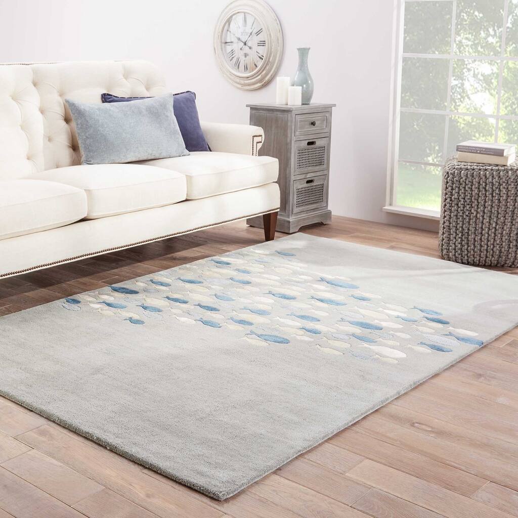 Shoal Handmade Animal Gray/ Blue Area Rug (3'6" X 5'6") - 3'6" x 5'6"