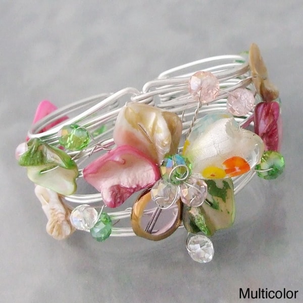 Silvertone Blooming Love Seashell Floral Cuff Bracelet (Philippines)