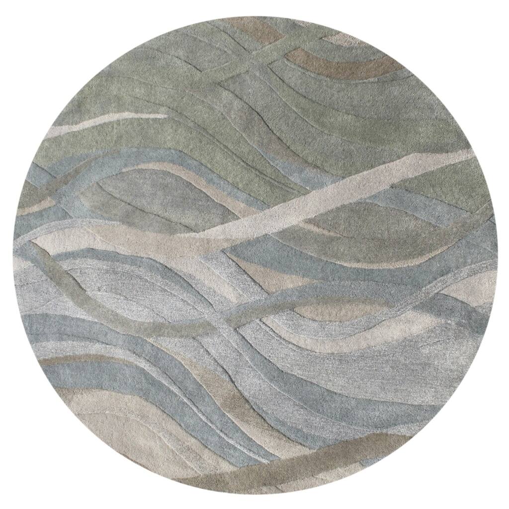Alliyah Handmade Grey/Green New Zealand Blend Wool Rug - 8' x 8' Round