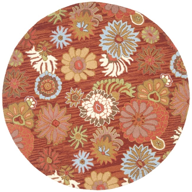 Handmade Blossom Red Wool Rug (6 Round)