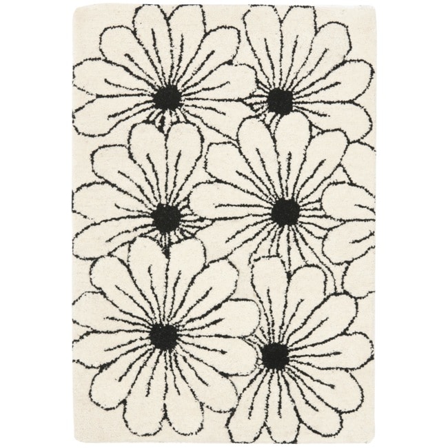 Handmade New Zealand Wool Daisies Ivory Rug (2 X 3)