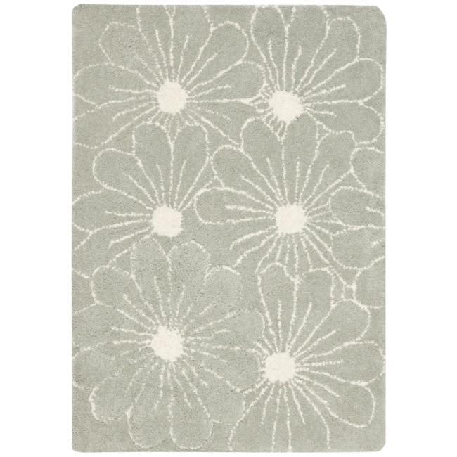 Handmade New Zealand Wool Daisies Blue Rug (2 X 3)