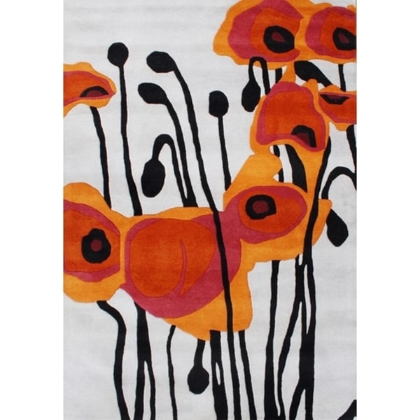 Hand-tufted Grey Tulip Floral Wool Rug (5' x 8') - 5' x 8'