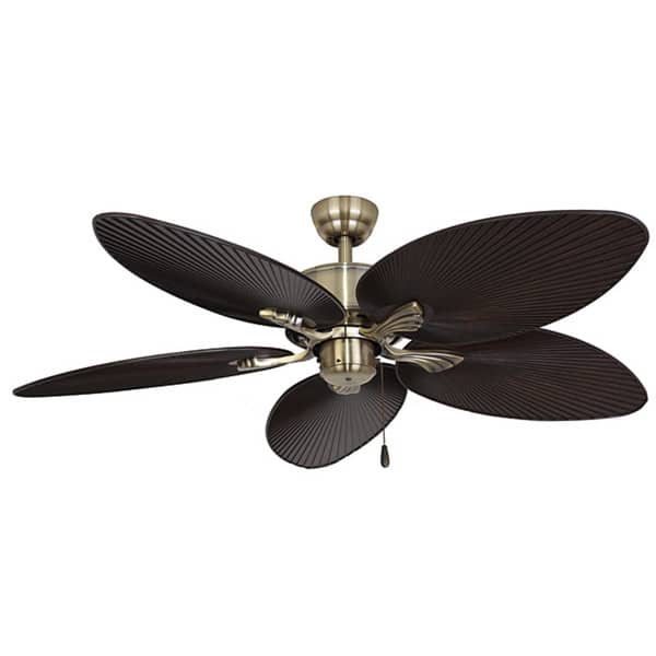 Ecosure Palm Island 52 Inch Tropical Aged Brass Ceiling Fan With Bronze Palm Leaf Blades And Remote Control