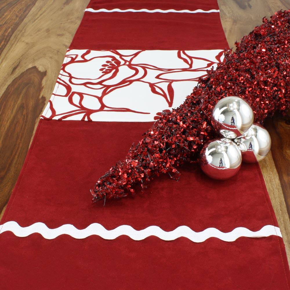 Passion Suede Scarlet Trimmed Table Runner
