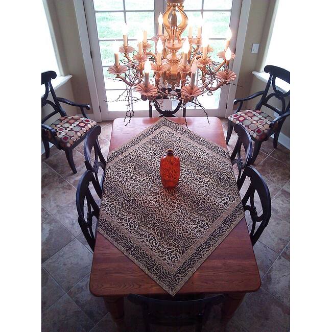 Corona Decor French Jacquard Leopard 56x56 Square Tablecloth in Multi color Gold/ Black