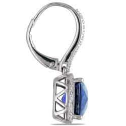 Miadora Sterling Silver Created Sapphire and 1/5ct TDW Diamond Earrings (G-H, I3) - Blue