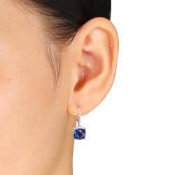 Miadora Sterling Silver Created Sapphire and 1/5ct TDW Diamond Earrings (G-H, I3) - Blue