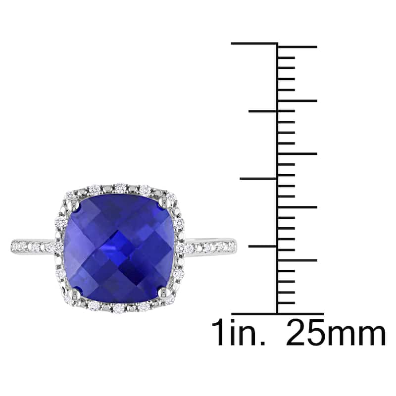 Miadora Sterling Silver Created Sapphire and 1/10ct TDW Diamond Ring (G-H, I2-I3)