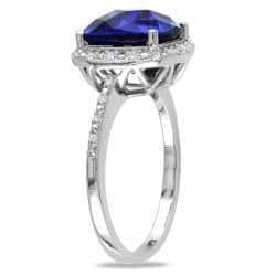 Miadora Sterling Silver Created Sapphire and 1/10ct TDW Diamond Ring (G-H, I2-I3)