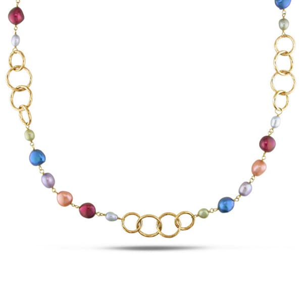 Miadora Goldtone Multi-colored FW Pearl Link Necklace (5-11 mm)