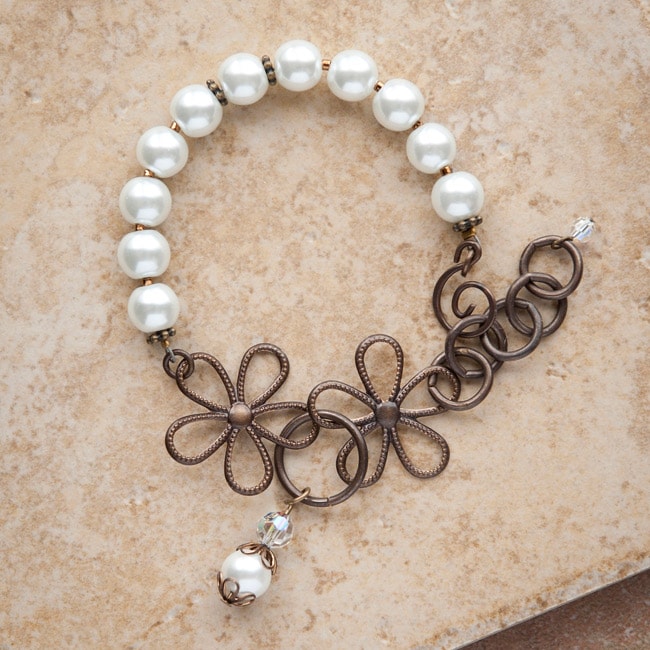 Shop Brass Classic Vintage Glass Bead Flower Bracelet Free Shipping